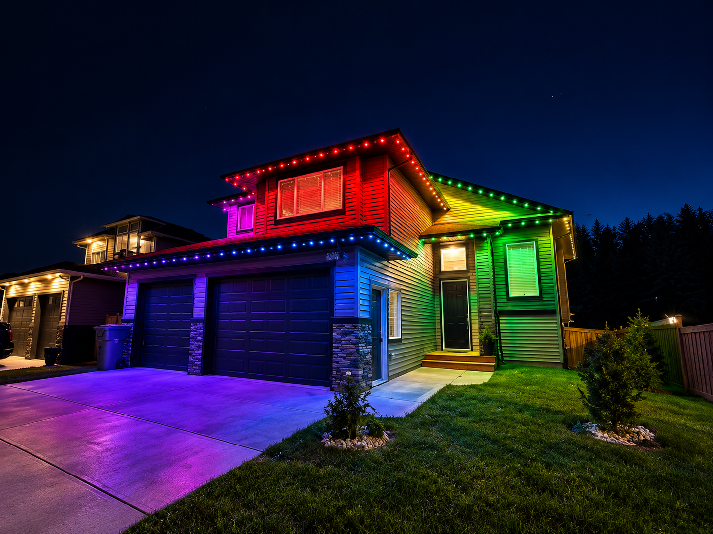 Home with multi-colour permanent lights